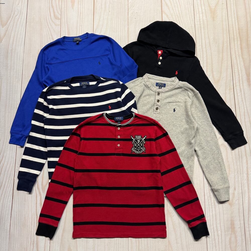 Lot of 5 Polo Ralph Lauren Boys Size L (14-16) Waffle-Knit Long Sleeve